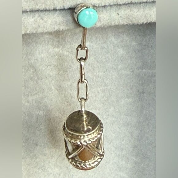 Vintage Navajo Sterling Silver Drum Pierced Earrings - Picture 2 of 3